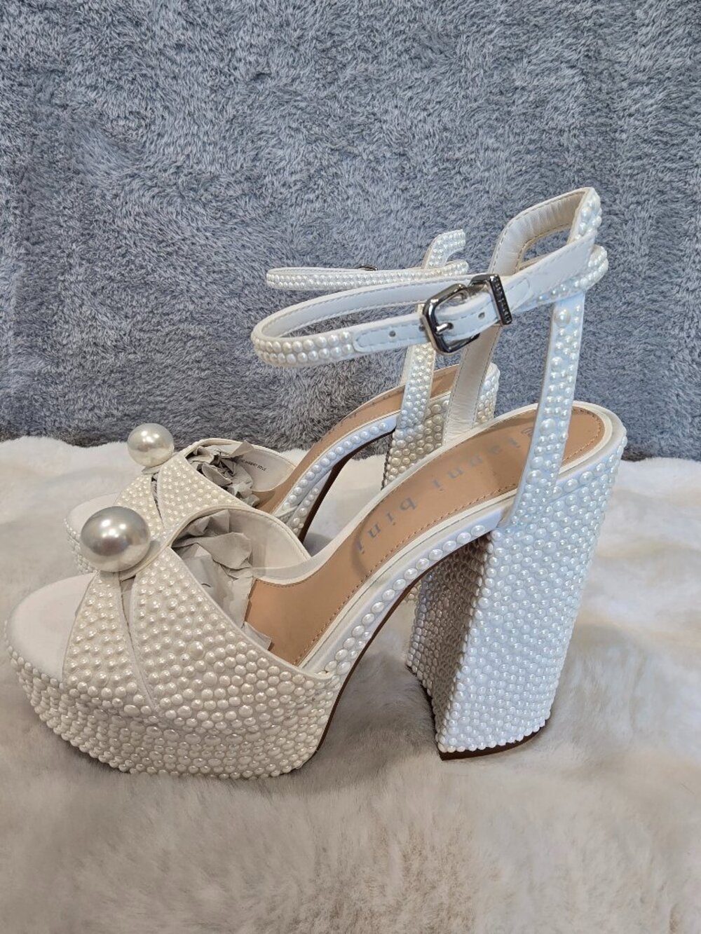 Gianni Bini Kemara Two Embellished Pearl Studded Platform Sandal Sizes NEW - Picture 2 of 9